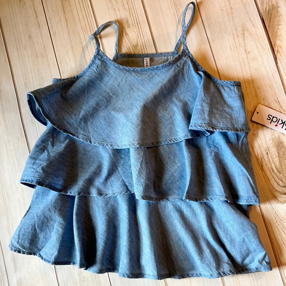 FabKids Girls Chambray Ruffled Tank Top